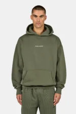 Colne Logo Oversized Hoodie Washed Faded Olive