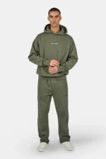 Colne Logo Oversized Hoodie Washed Faded Olive