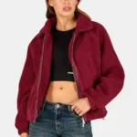 Enna Teddy Jacket Burgundy Red