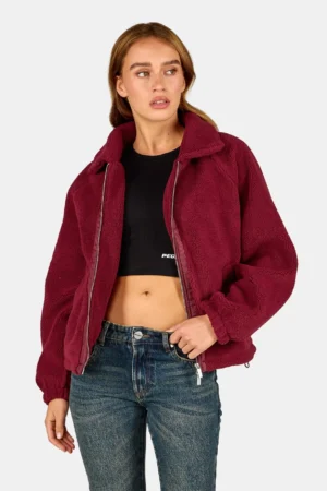 Enna Teddy Jacket Burgundy Red