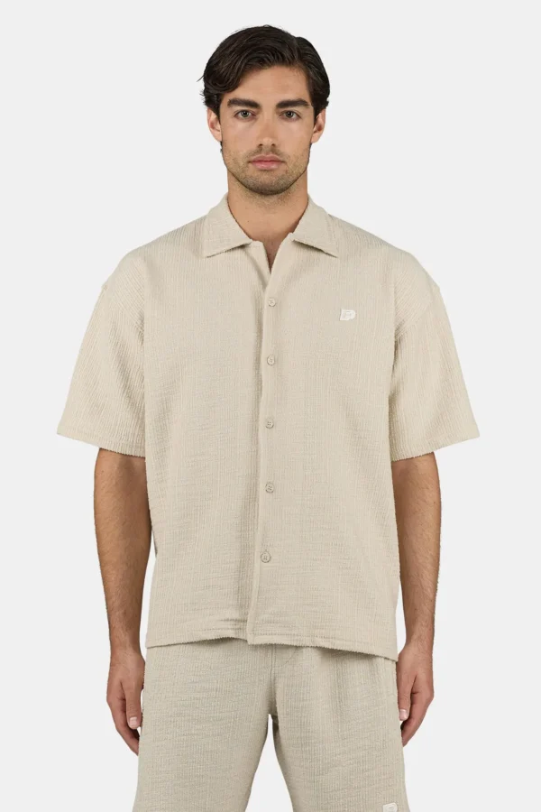 Libco Structured Knit Shirt Washed Light Beige Unbleached