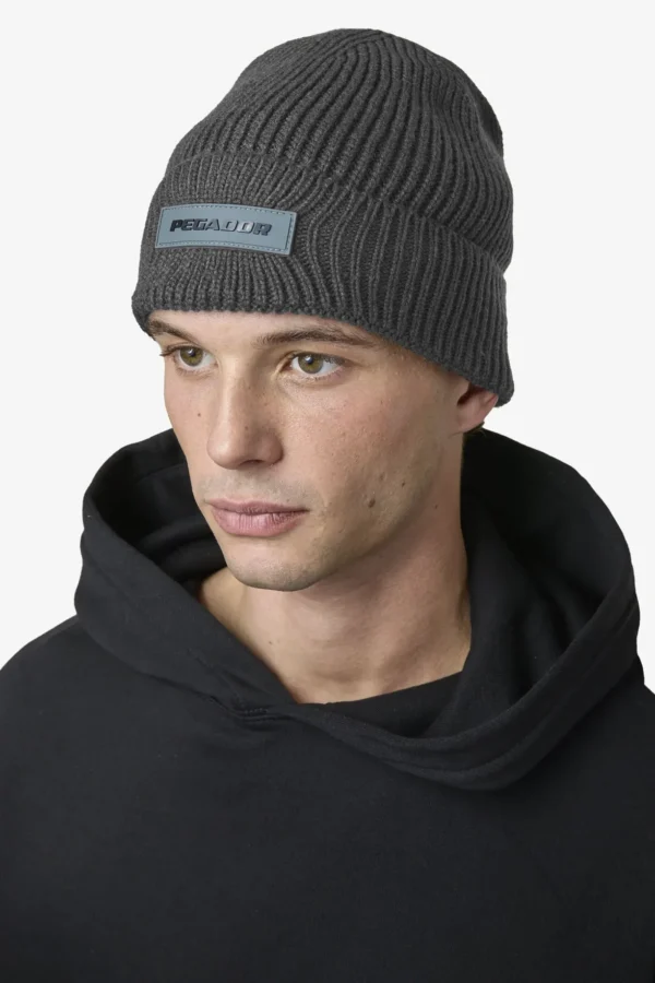 Logo Rubber Beanie Heavy Knit Anthracite Black