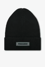 Logo Rubber Beanie Heavy Knit Black Black