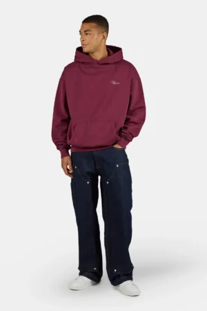 Pike Oversized Hoodie Washed Maroon Red