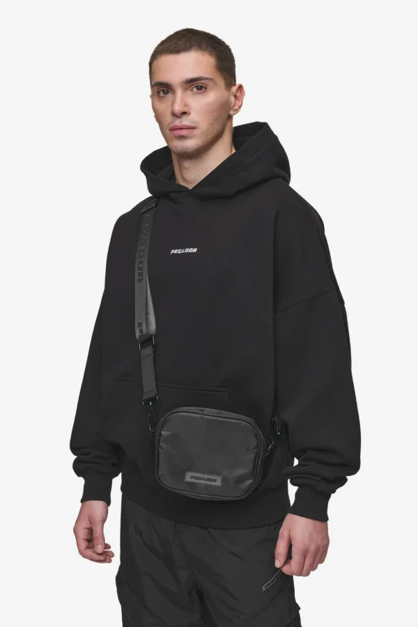 Rubber Logo Patch Nylon Shoulder Strap Bag Black