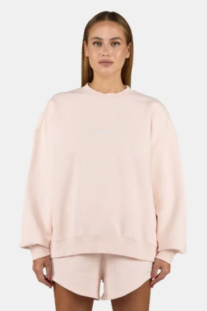 Sela Oversized Sweater Washed Dusty Rose White