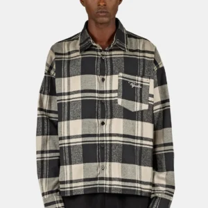 Signar Oversized Flannel Shirt Washed Checked Black Flint Grey
