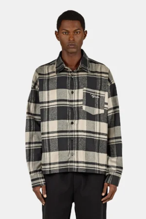 Signar Oversized Flannel Shirt Washed Checked Black Flint Grey
