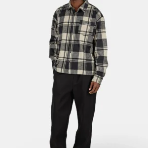 Signar Oversized Flannel Shirt Washed Checked Black Flint Grey