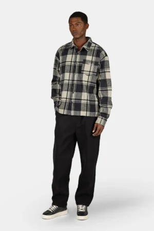 Signar Oversized Flannel Shirt Washed Checked Black Flint Grey