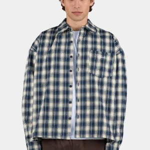 Signar Oversized Flannel Shirt Washed Checked Indigo Navy Stone