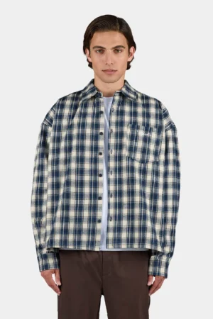 Signar Oversized Flannel Shirt Washed Checked Indigo Navy Stone