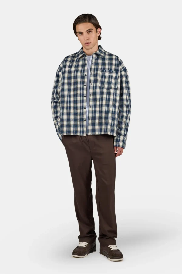 Signar Oversized Flannel Shirt Washed Checked Indigo Navy Stone
