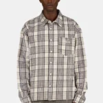 Signar Oversized Flannel Shirt Washed Checked Warm White Walnut Brown