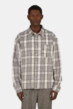 Signar Oversized Flannel Shirt Washed Checked Warm White Walnut Brown