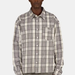 Signar Oversized Flannel Shirt Washed Checked Warm White Walnut Brown