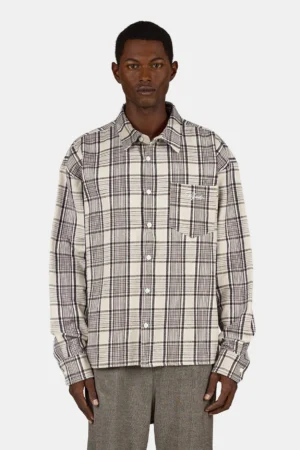 Signar Oversized Flannel Shirt Washed Checked Warm White Walnut Brown