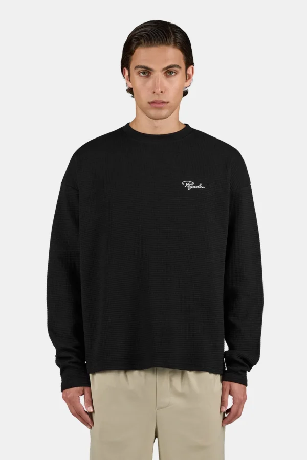 Signar Oversized Waffle Longsleeve Washed Black White