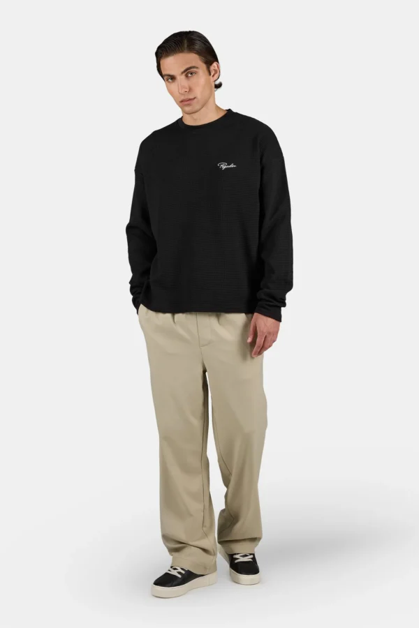 Signar Oversized Waffle Longsleeve Washed Black White