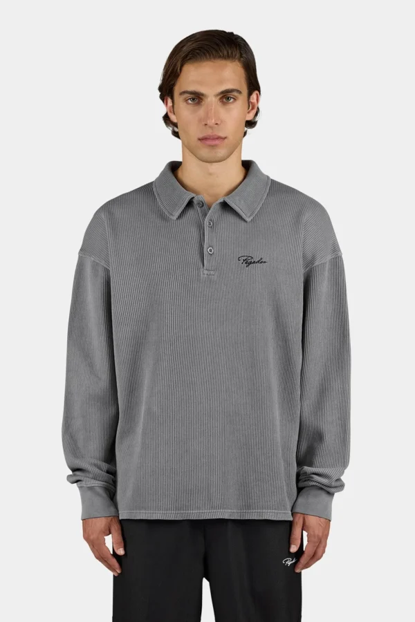 Signar Rib Polo Longsleeve Vintage Grey Black