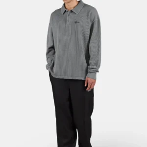 Signar Rib Polo Longsleeve Vintage Grey Black
