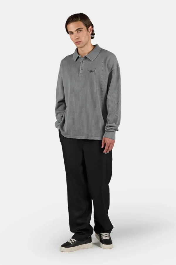 Signar Rib Polo Longsleeve Vintage Grey Black
