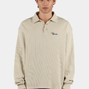 Signar Rib Polo Longsleeve Washed Stone Black