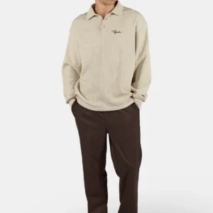 Signar Rib Polo Longsleeve Washed Stone Black