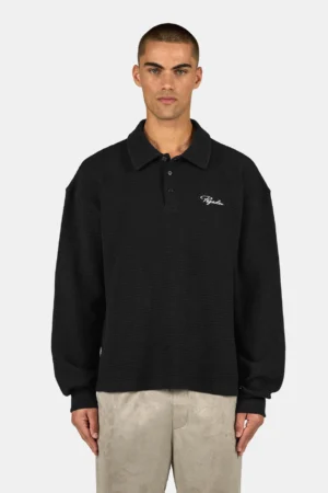 Signar Waffle Polo Longsleeve Washed Black