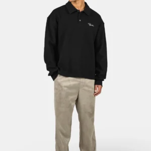 Signar Waffle Polo Longsleeve Washed Black