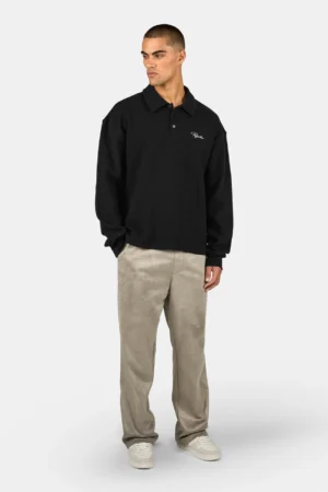 Signar Waffle Polo Longsleeve Washed Black