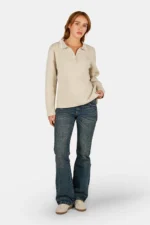 Sofia Waffle Polo Longsleeve Washed Cozy Beige