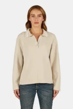 Sofia Waffle Polo Longsleeve Washed Cozy Beige
