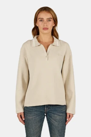 Sofia Waffle Polo Longsleeve Washed Cozy Beige