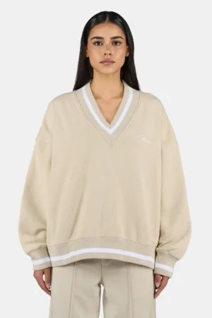 Stina V-Neck Oversized Sweater Washed Light Beige