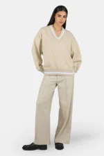 Stina V-Neck Oversized Sweater Washed Light Beige