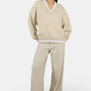 Stina V-Neck Oversized Sweater Washed Light Beige