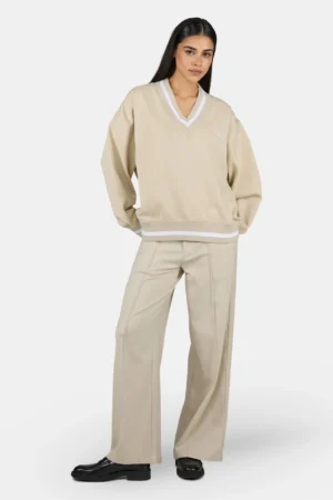 Stina V-Neck Oversized Sweater Washed Light Beige