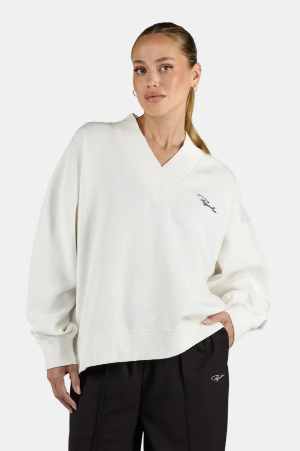 Stina V-Neck Oversized Sweater Washed Warm White