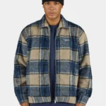 Teros Furry Flannel Overshirt Checked Stone Indigo Navy