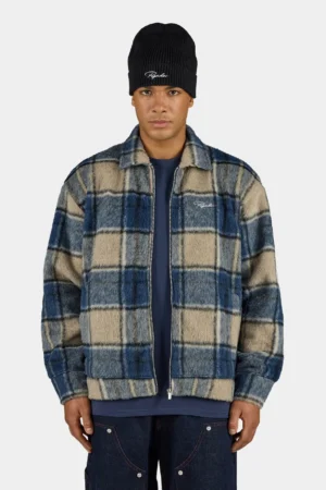 Teros Furry Flannel Overshirt Checked Stone Indigo Navy
