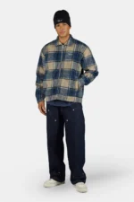 Teros Furry Flannel Overshirt Checked Stone Indigo Navy
