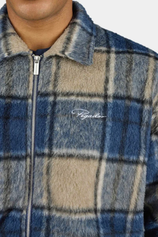 Teros Furry Flannel Overshirt Checked Stone Indigo Navy
