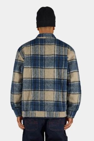 Teros Furry Flannel Overshirt Checked Stone Indigo Navy