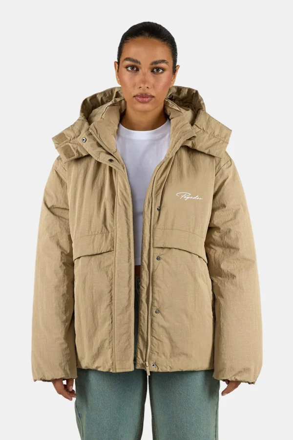 Valera Crushed Oversized Puffer Jacket Sand