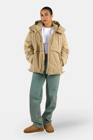 Valera Crushed Oversized Puffer Jacket Sand