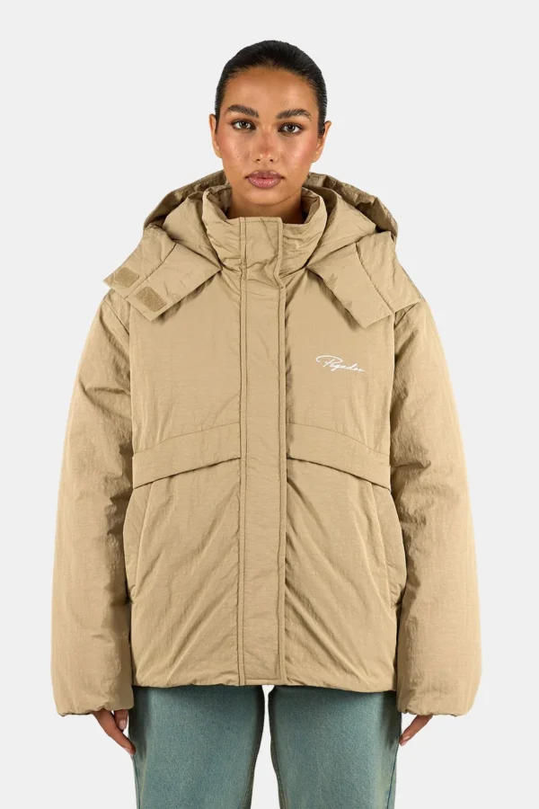 Valera Crushed Oversized Puffer Jacket Sand