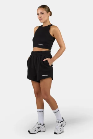 Wiluna High Waisted Sweat Shorts Washed Black White