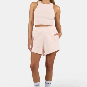 Wiluna High Waisted Sweat Shorts Washed Dusty Rose White