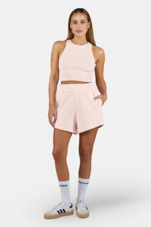 Wiluna High Waisted Sweat Shorts Washed Dusty Rose White